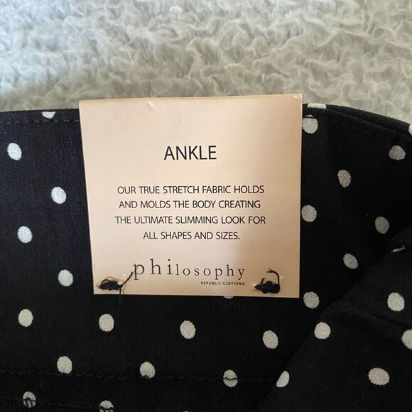 NWT Philosophy Ankle Pants Women's Size PXL Polka Dot Black Pull on Stretch - Picture 11 of 11